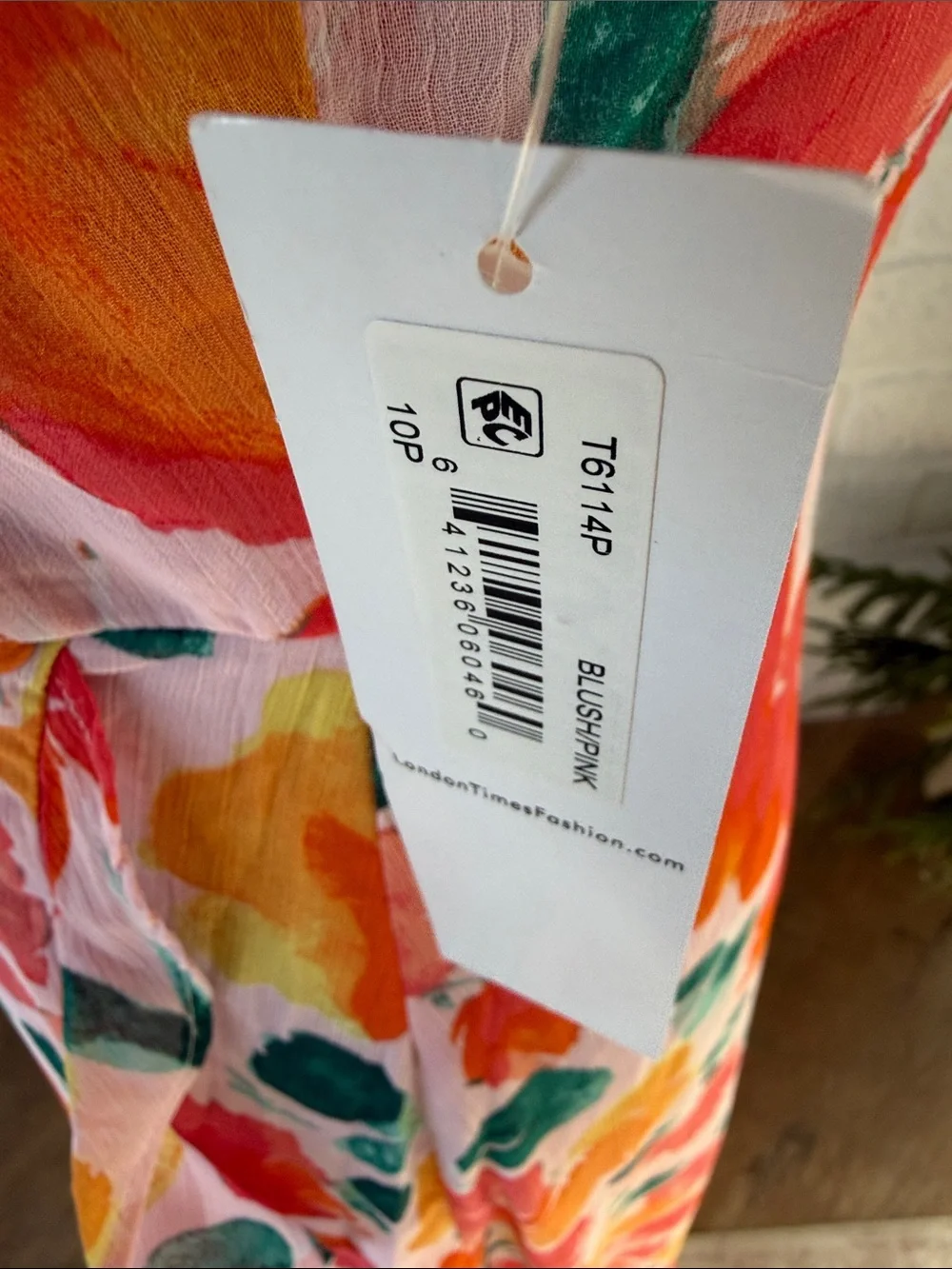 London Times Floral Ruffle Midi Dress - Pink, Orange & Green - Picture 3 of 5